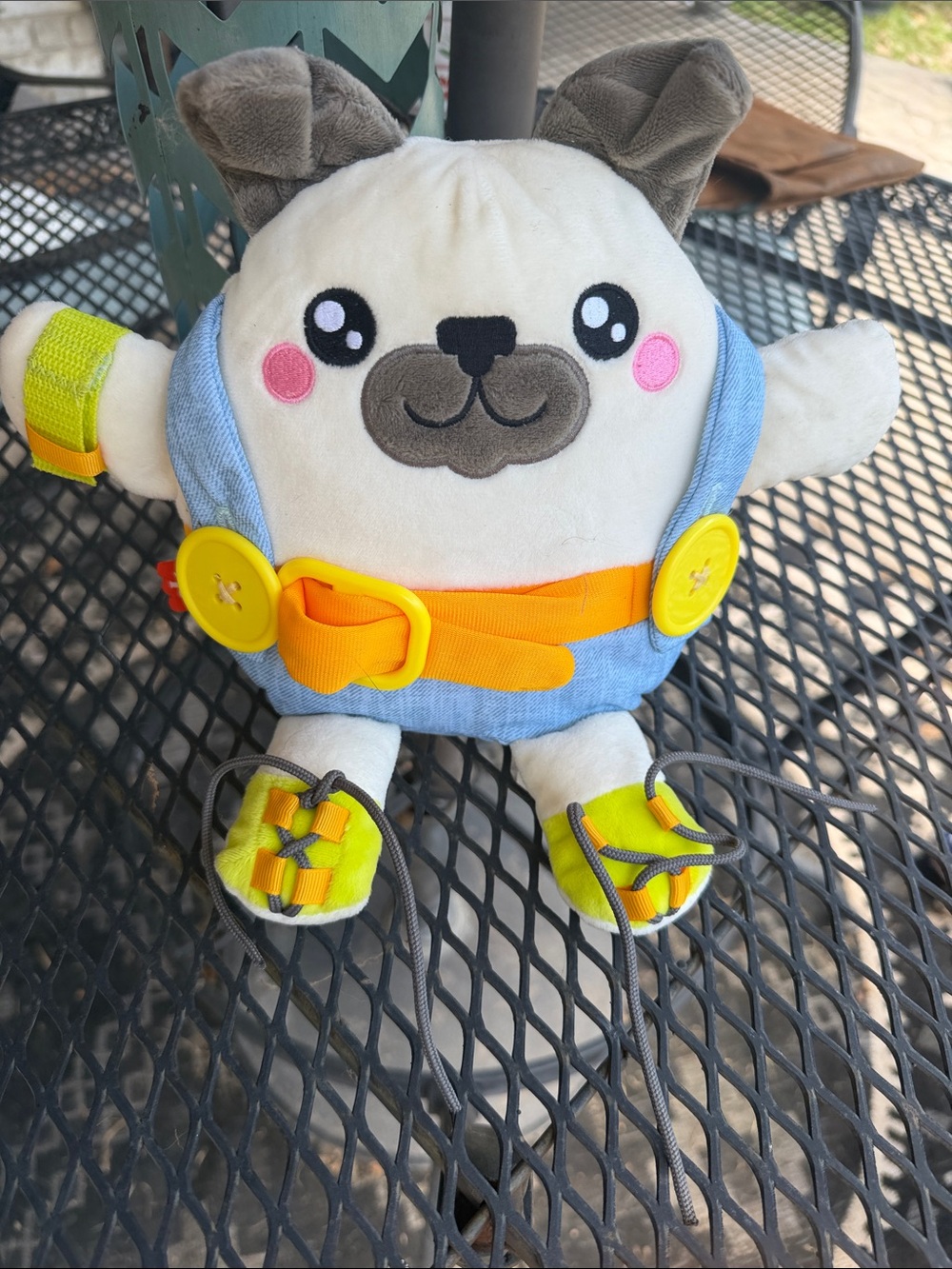 Plush Puppy Activity Toy in White, Gray & Yellow